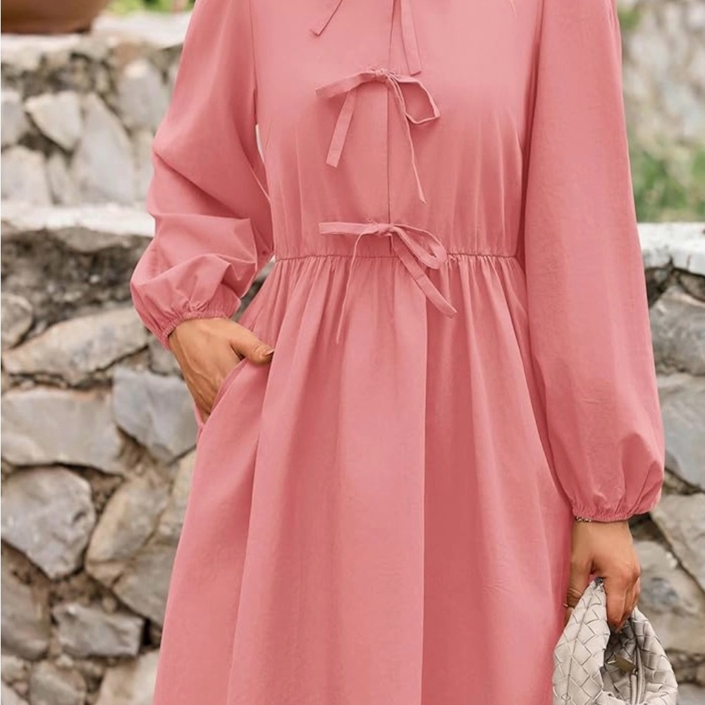 Women’s Pink Tie-Front Babydoll Dress - Picture 16 of 16